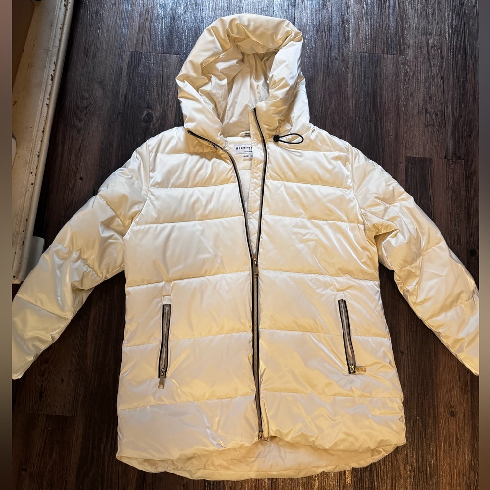 Sleek Warm White Winter Parka.